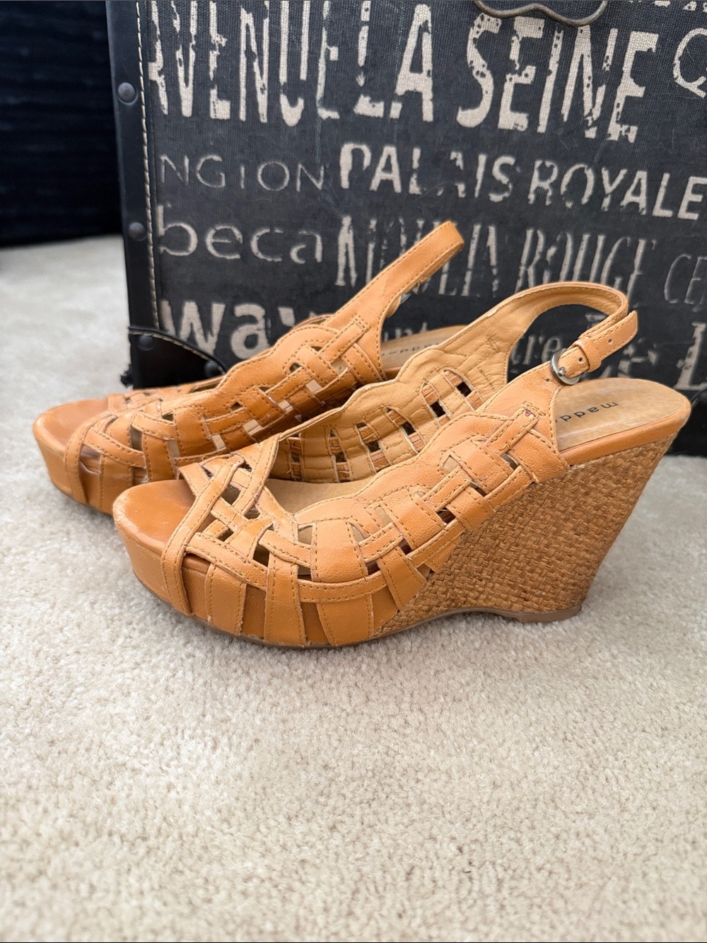 Madden Girl Tan Woven Slingback Wedge Sandals